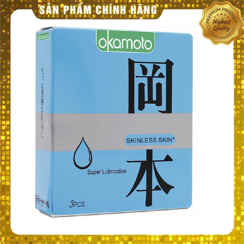 Bao cao su siêu mỏng siêu bôi trơn okamoto super lubricated - hộp 03 chiếc