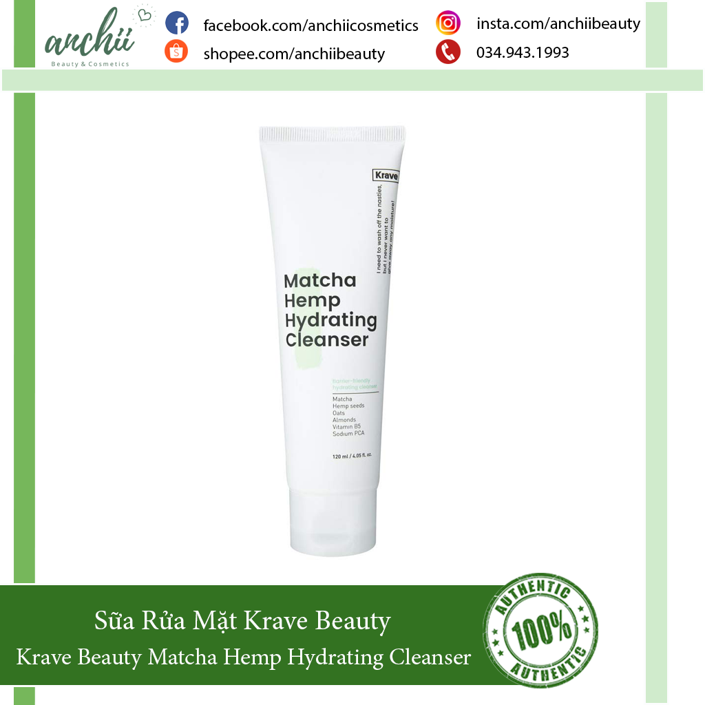 Sữa rửa mặt Krave Beauty Matcha Hydrating Cleanser