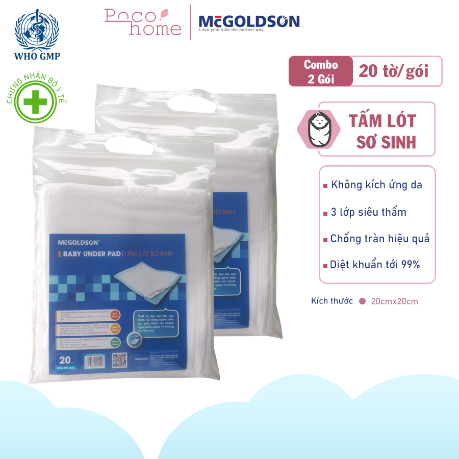 [HCM]Combo 2 gói tấm lót sơ sinh (20 tờ/ gói) dùng một lần McGOLDSON lót xu sơ sinh tiện lợi cho mẹ sau sinh