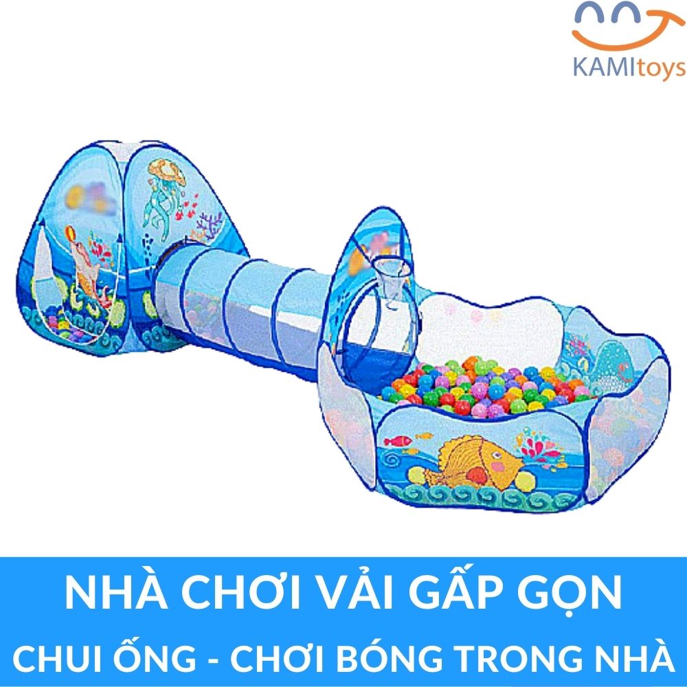 Lều chơi cho bé kiểu khu vui chơi mini gấp gọn tự bung gồm Nhà bóng rổ + Ống chui + Quây banh MoonShop 50091