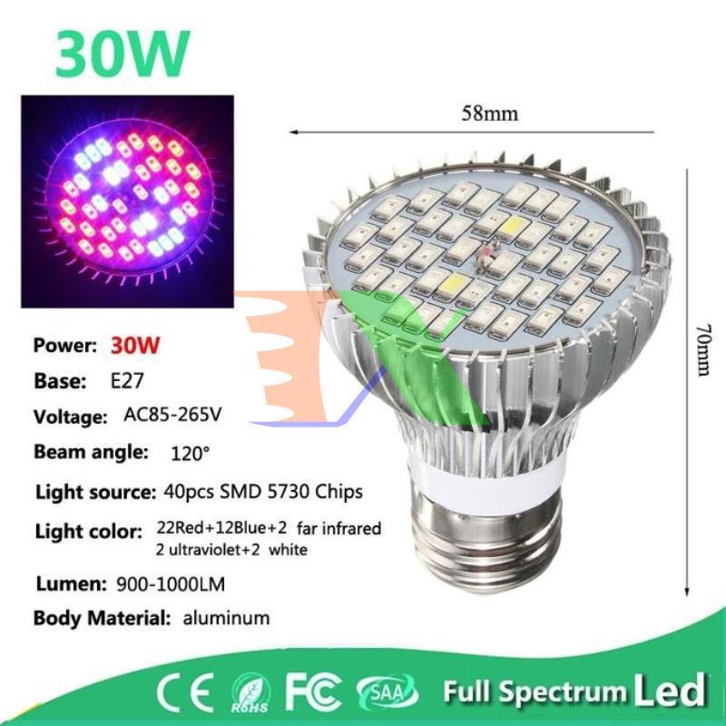 Đèn trồng cây, Đèn led trồng rau trong nhà, Led grow lights (30W, E27)