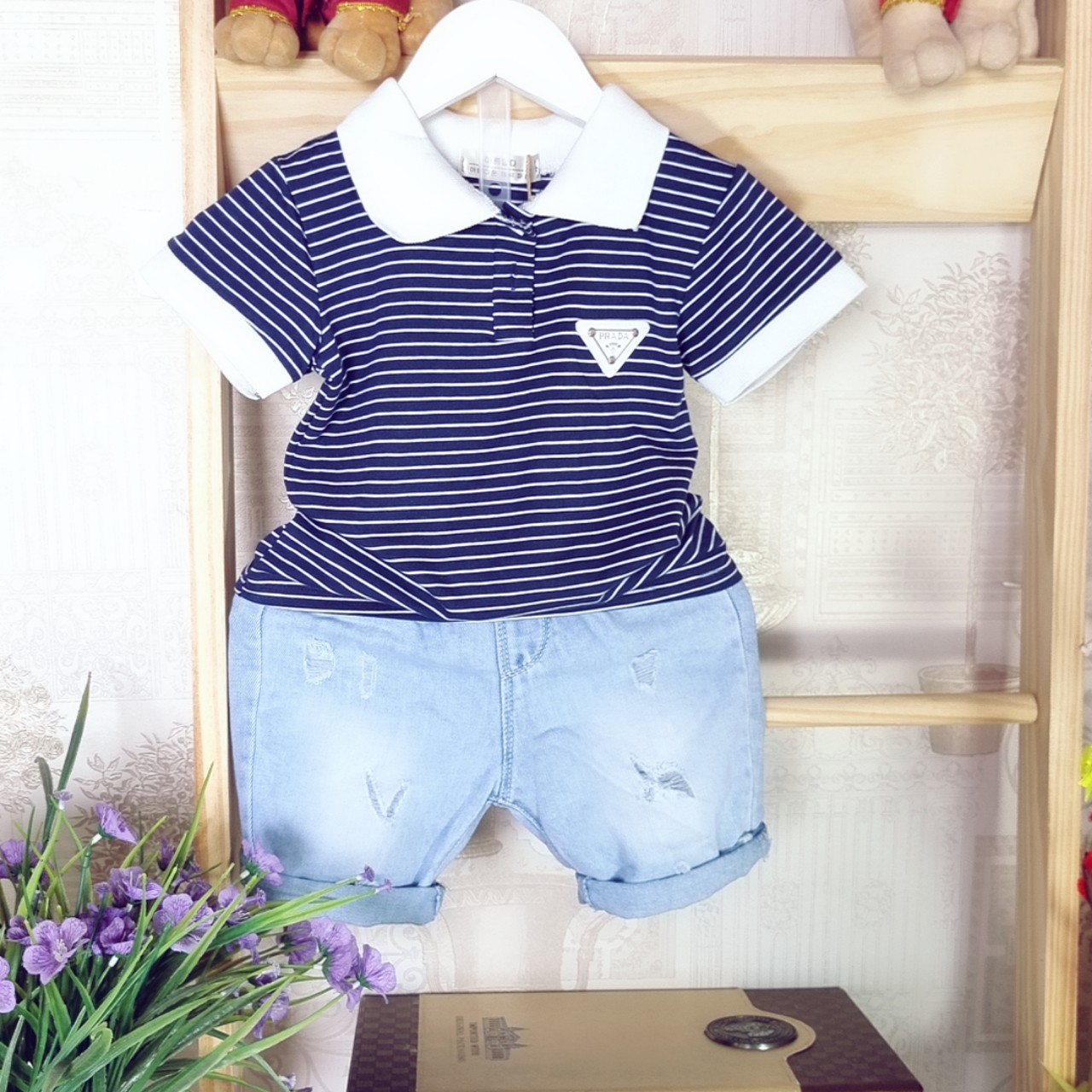 Bộ áo thun polo quần jean bé trai 1 tuổi - 5 tuổi thời trang quảngG Châu bé trai set áo thun cotton dày dặn quần jean mềm mịn co giãn cho bé 10kg - 20kg từ 1 tuổi 2 tuổi 3 tuổi 4 tuổi 5 tuổi