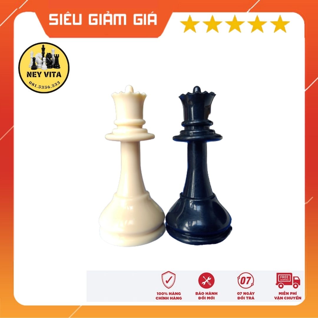 Combo 2 qu&acirc;n hậu cờ vua loại đặc ruột b&oacute;ng bền đẹp 1 trắng 1 đen (d&ugrave;ng để phong hậu)
