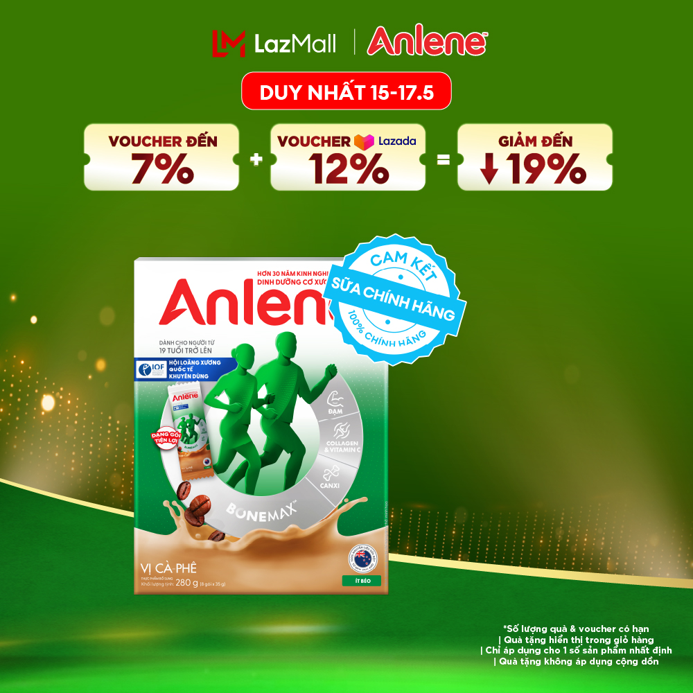 [Voucher giảm đến 26%]Sữa Bột Anlene Hương Cà Phê Dạng Gói Tiện Lợi (8 Gói x 35G)