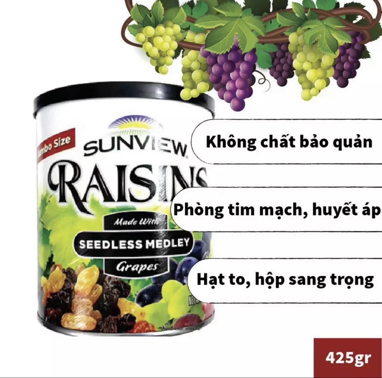 Nho khô Mỹ Raisin 425g,nho khô Raisins chính hãng, nho khô ngon, nho khô cho mẹ và bé, nho khô ăn ghiển nà