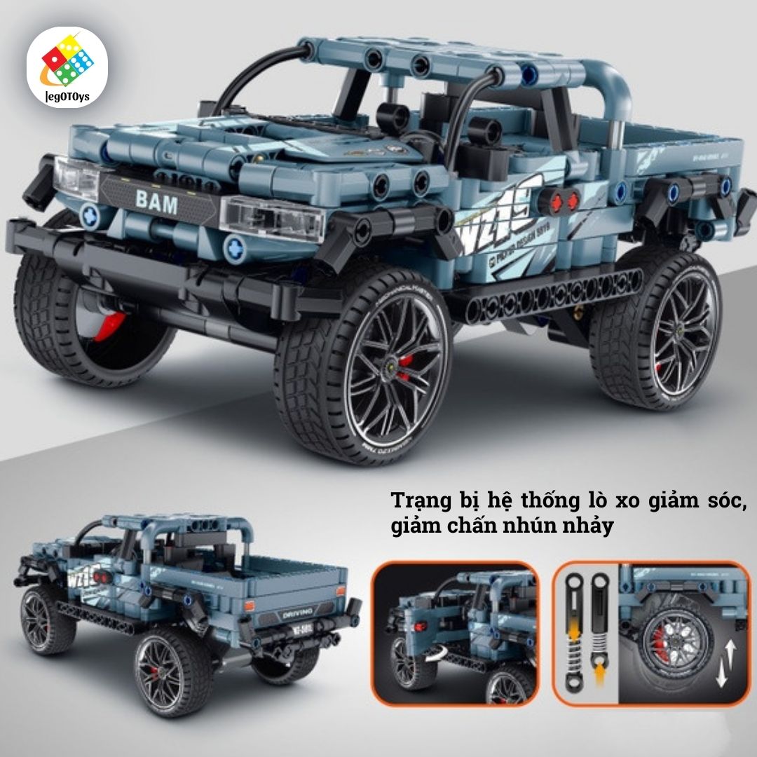 Lego Xe Bán Tải Pickup Truck - Bộ Đồ Chơi Siêu Xe Cơ Khí - Động Cơ Dây Cót - Bánh Xe To - Có Lò Xo Giảm Chấn
