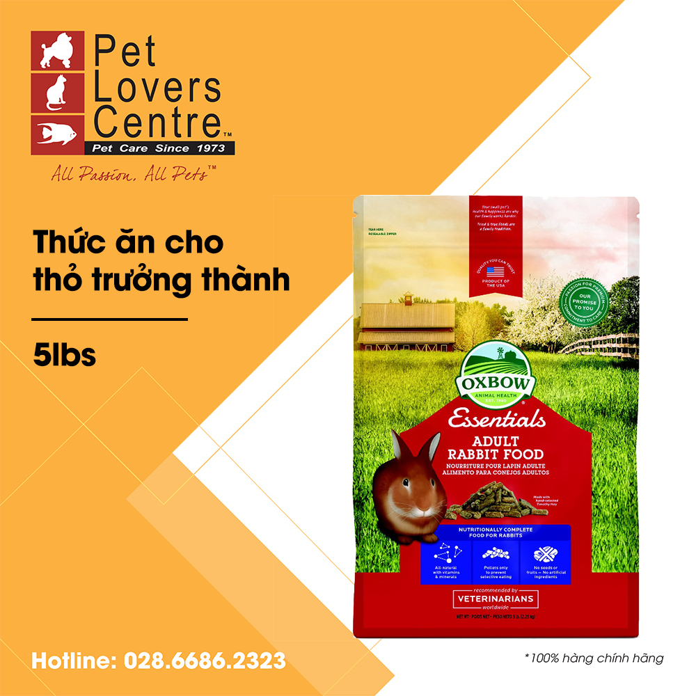 [2.25kg][xuất xứ Mỹ] Thức ăn cỏ nén cho thỏ trưởng thành OXBOW  ESSENTIAL ADULT RABBIT FOOD (TIMOTHY) 5lbs
