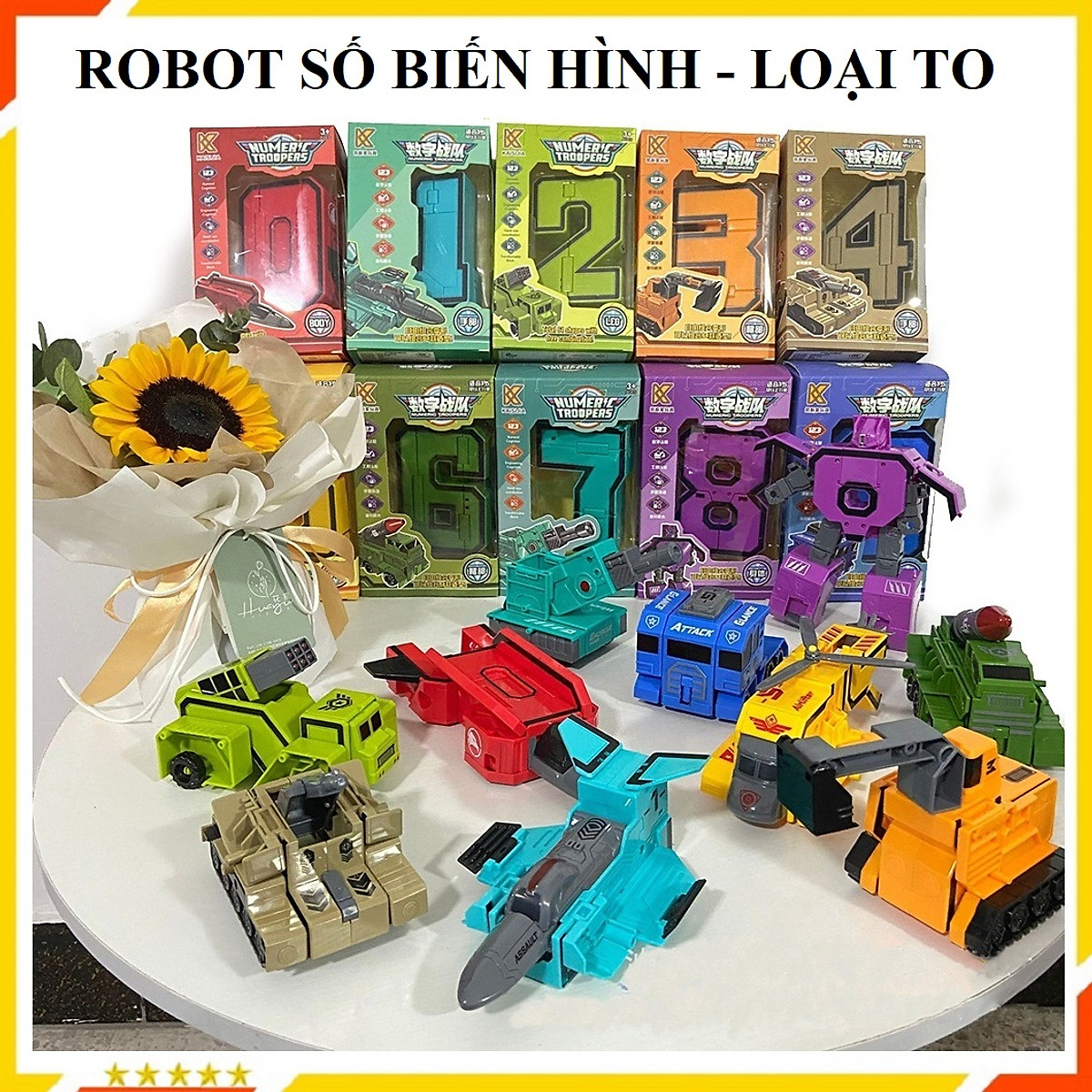 Loại to - số biến hình - xe lắp ráp - robot biến hình loại bự - 5 số lắp ghép được 1 robot - 10 số lắp ghép robot to