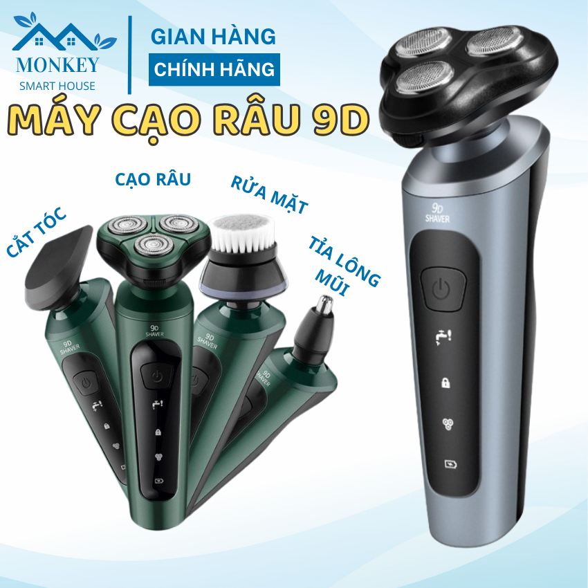 Máy Cạo Râu Nam 9D Shaver Đa Năng 4 Trong 1 Máy Cạo Râu Mini Tỉa Lông Mũi Cắt Tóc Chống Nước Tuyệt Đối Lưỡi Dao Thay Thế Dễ Dàng