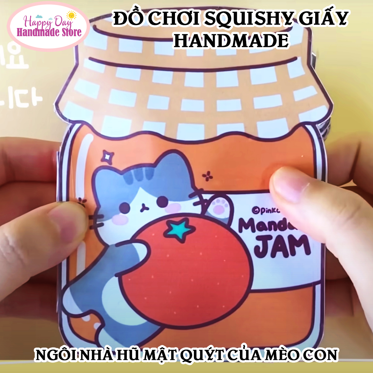 Squishy giấy - ngôi nhà búp bê giấy nhồi bông hũ mật quýt của mèo con - diy set giấy tự làm - đồ chơi cho bé