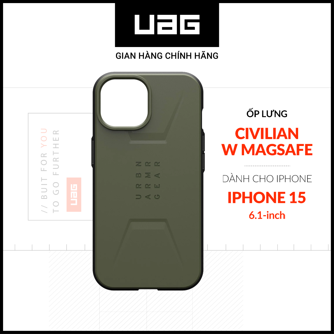 Ốp lưng chống sốc uag civilian hỗ trợ sạc magsafe cho iphone 15