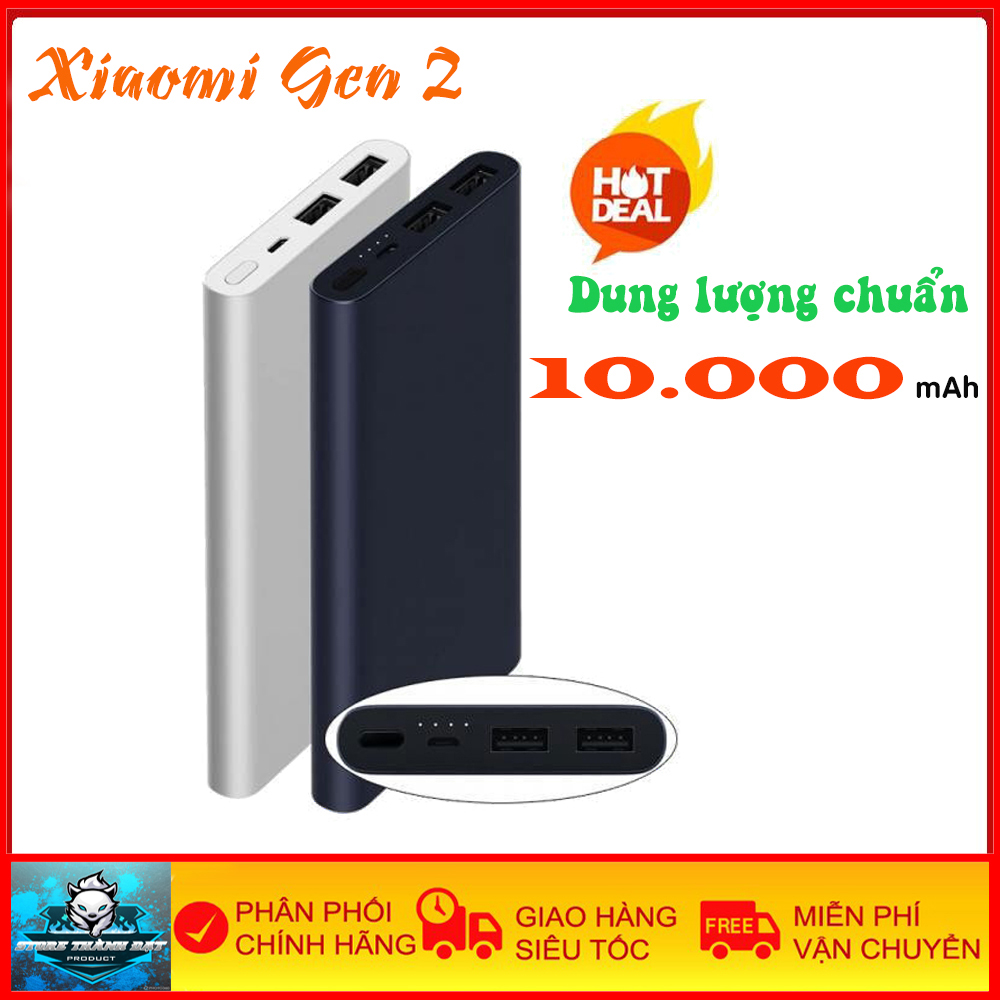 Pin Sạc Dự Phòng Xiaomi GEN 2 Bản 10000mAh - Dung Lượng Chuẩn, 2 Nguồn Ra Hỗ Trợ Sạc Đa Thiết Bị - Bảo Hành 1 Năm