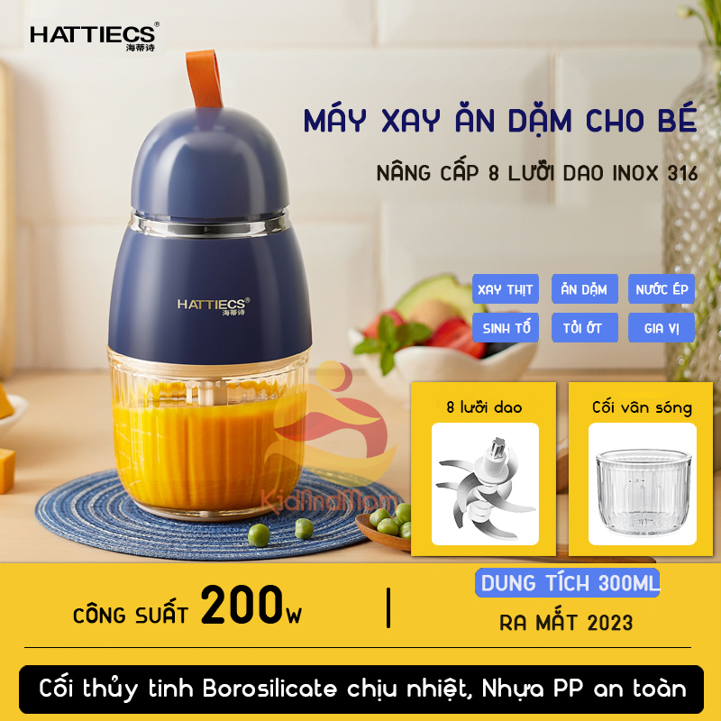 Máy xay ăn dặm cho bé Hattiecs 8 lưỡi dao mạnh mẽ vượt trội dung tích 0,3L máy xay hattiecs xay đồ ăn dặm cho bé