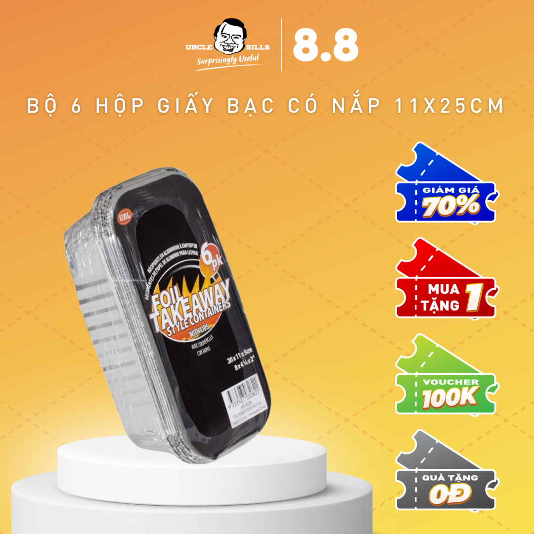 Bộ 6 hộp giấy bạc đựng đồ ăn kèm nắp ubl kc0025