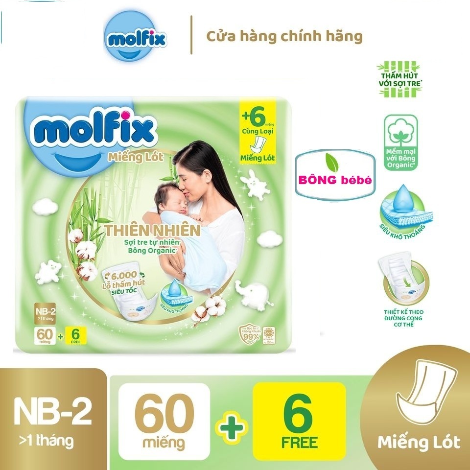Miếng lót sơ sinh organic Molfix Newborn2 - Gói 60+6 miếng