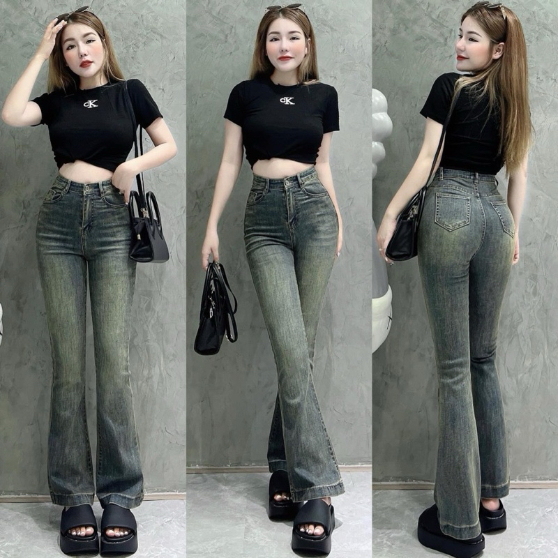 Quần jean ống loe full gấu dáng dài hách chânquần bò jeans ống loe trơn chất jeans dày dặn co giãn đẹpMINXY SHOP