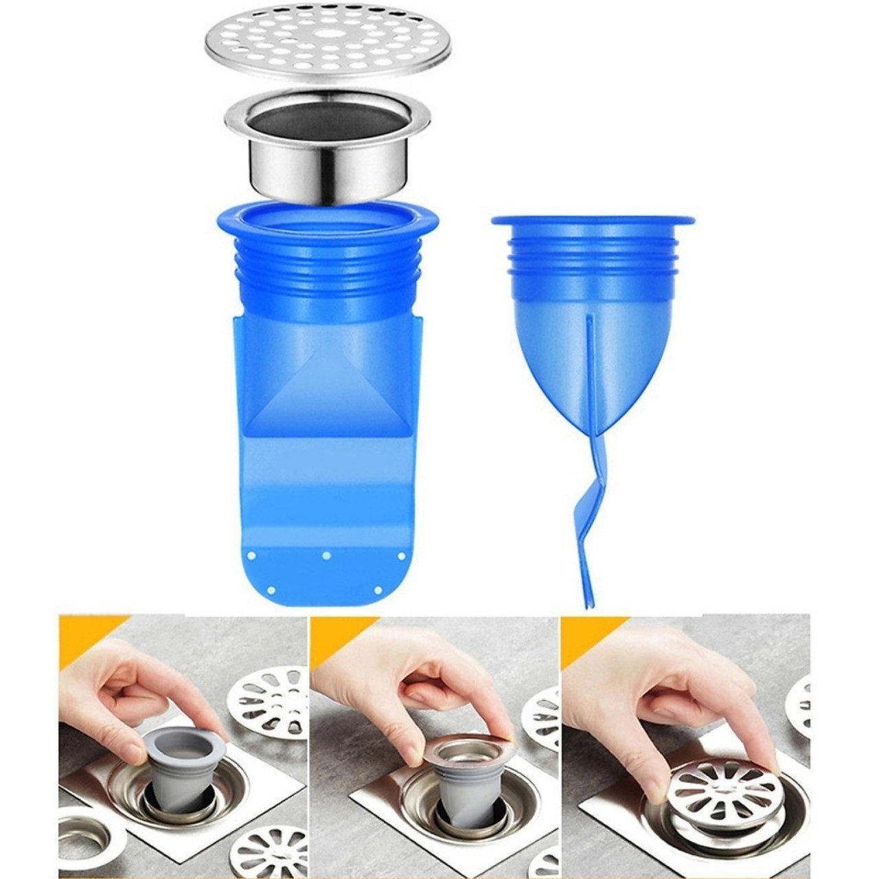 Bộ Van Ngăn Mùi Hôi Cống Kèm Nắp Nhựa, Phụ Kiện Phễu Cao Su Silicon Lắp Thoát Sàn Nhà Tắm Phòng Vệ Sinh Chống Côn Trùng
