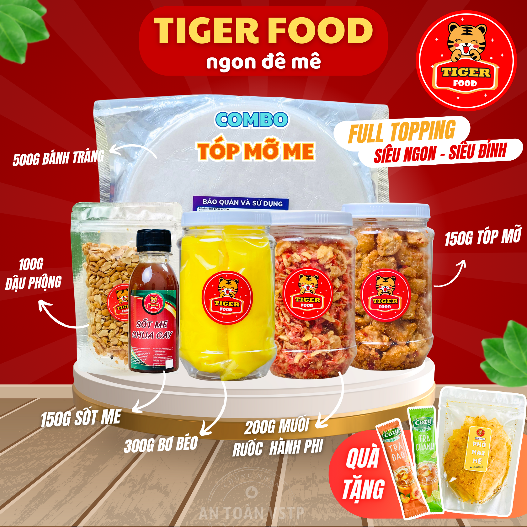 Bánh tráng phơi sương tóp mỡ tiger food bánh tráng + bơ béo + muối tôm hành phi + tóp mỡ + sốt me + đậu phộng siêu ngon