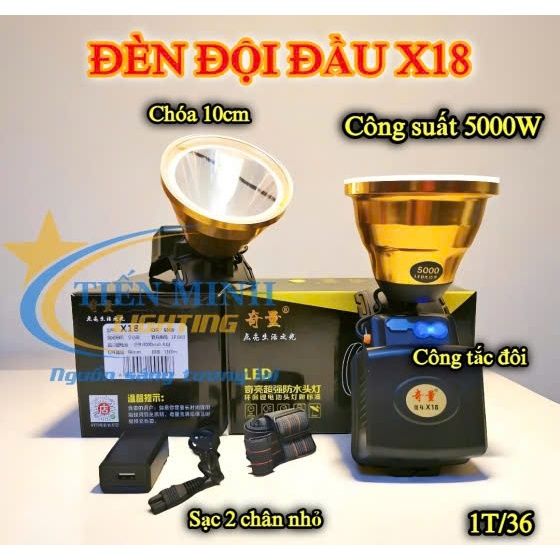 Đèn đội đầu X18 sáng trắng vàng có 3 chế độ sáng chip led siêu sáng dùng đi rừng, soi đem, soi ếch