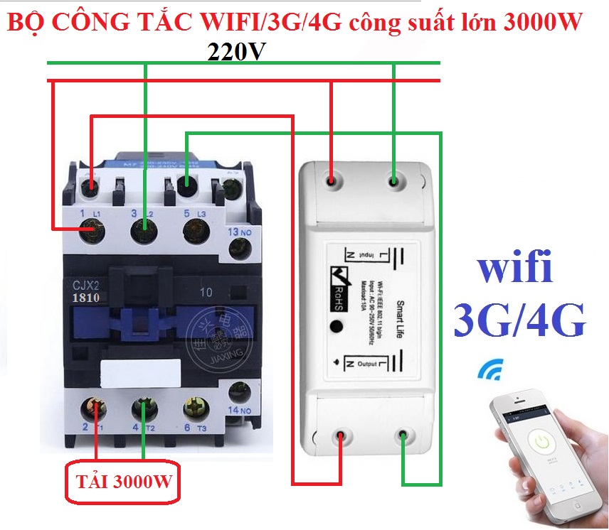 Bộ thiết bị điều khiển từ xa không dây kết nối wifi 3G 4G bật tắt hẹn giờ máy bơm nước bình nóng lạnh động cơ công suất lớn 3000W công tắc điều khiển từ xa công tắc hẹn giờ