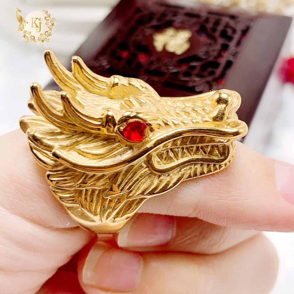 Nhẫn nam rồng mạ vàng 24k - không đen - không dị ứng