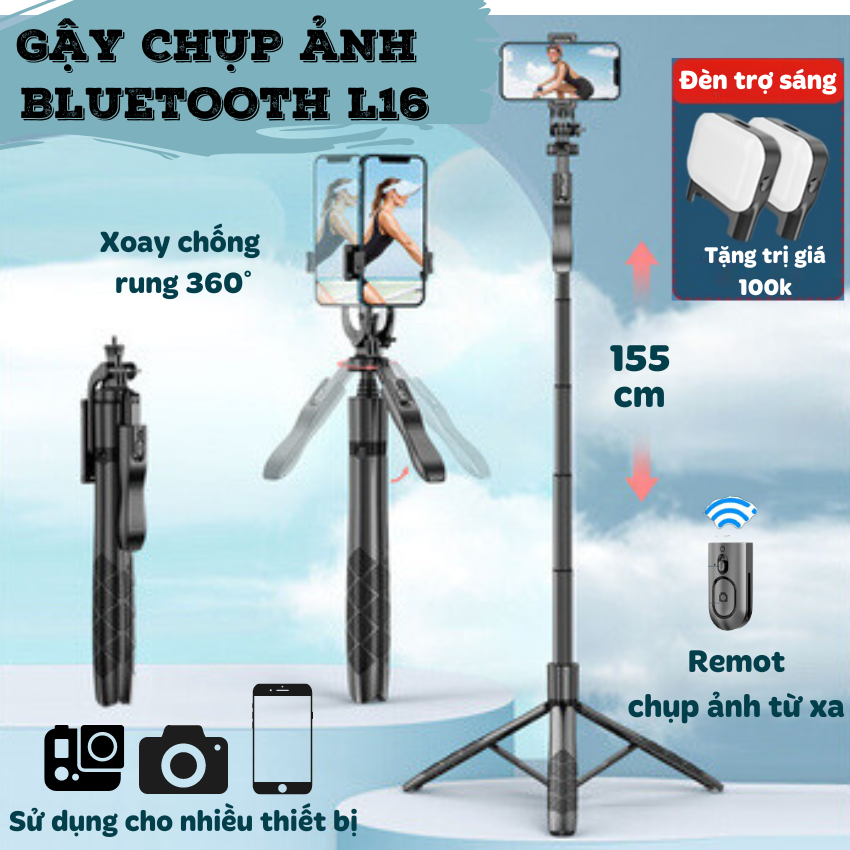 Tripod Cây chụp hình 3 chân Gậy chụp ảnh 3 chân có remote Gía đỡ quay phi 3 chân có đèn led xoay chống rung 360 độ thiết kế khung thép chắc chắn sử dụng cho điện thoạiáy ảnh nhỏ go pro