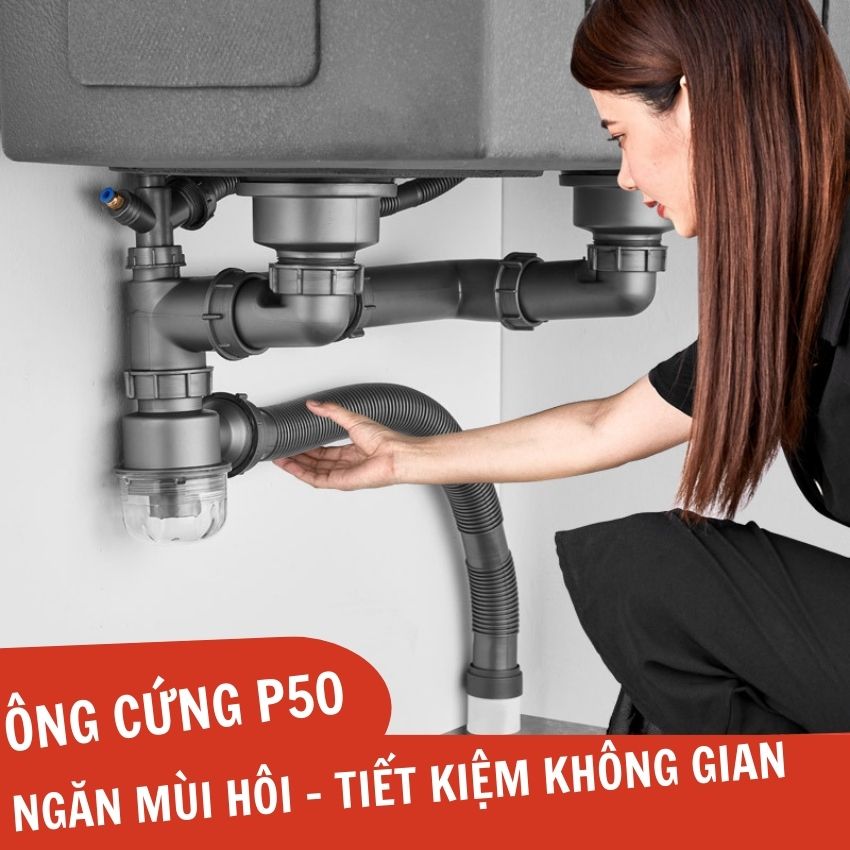 Bộ xiphong thoát nước chậu rửa chén bát-xp08 cốc cao 8cm ống thoát cứng, siêu to thoát nước nhanh, ngăn mùi, chịu nhiệt độ cao