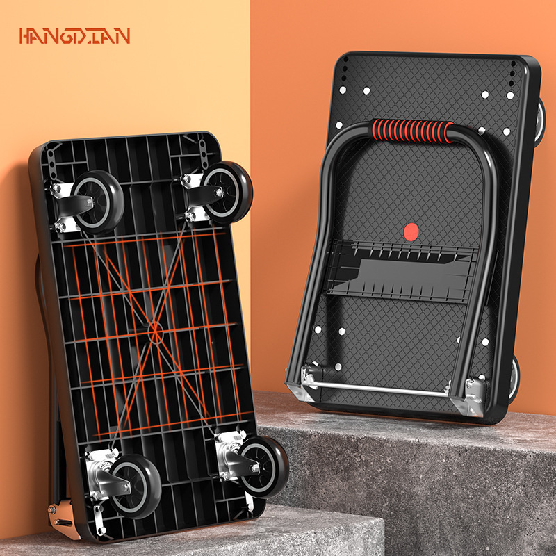 HANGDIAN【Miễn phí vận chuyển】  Xe đẩy, xe kéo, xe đẩy, xe đẩy hàng hóa, xe đẩy hàng hóa, xe bốn bánh gấp để thuận tiện cho việc sử dụng gia đình