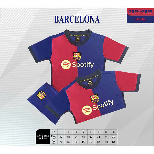 Bộ Quần Áo Bóng.Đá Trẻ Em – CLB Barcelona ( Vải Thun )