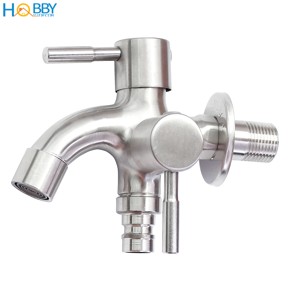 Vòi củ sen lạnh đa năng 2 đầu xả inox 304 ren 21 hobby home decor cs1