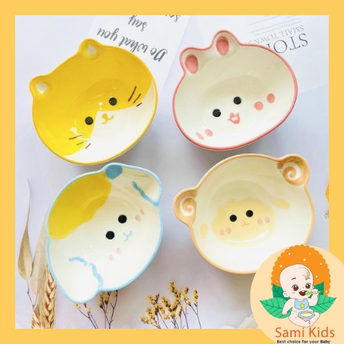 Bát sứ ăn dặm hình thú 200ml cho bé, tô chén gốm sứ ăn cơm cho trẻ em sami kids