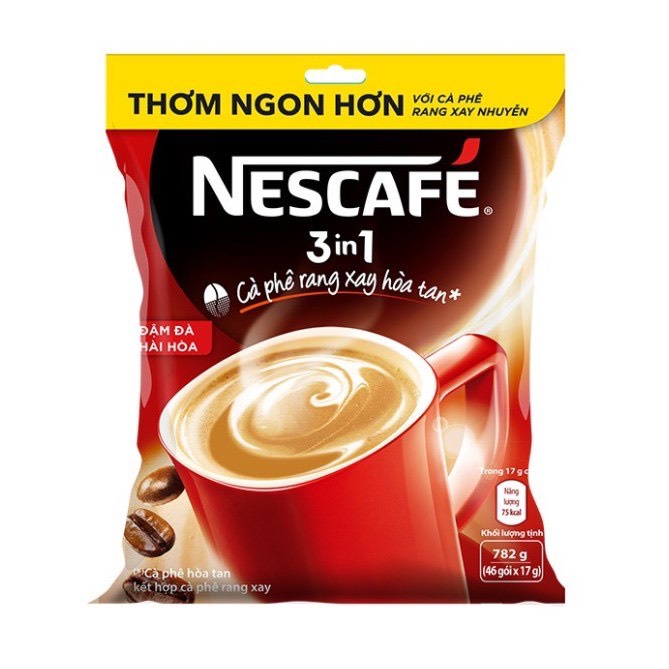 Cà phê rang xay hoà tan Nescafe 3in1 bịch 782g (46 gói*17g) - Nestle