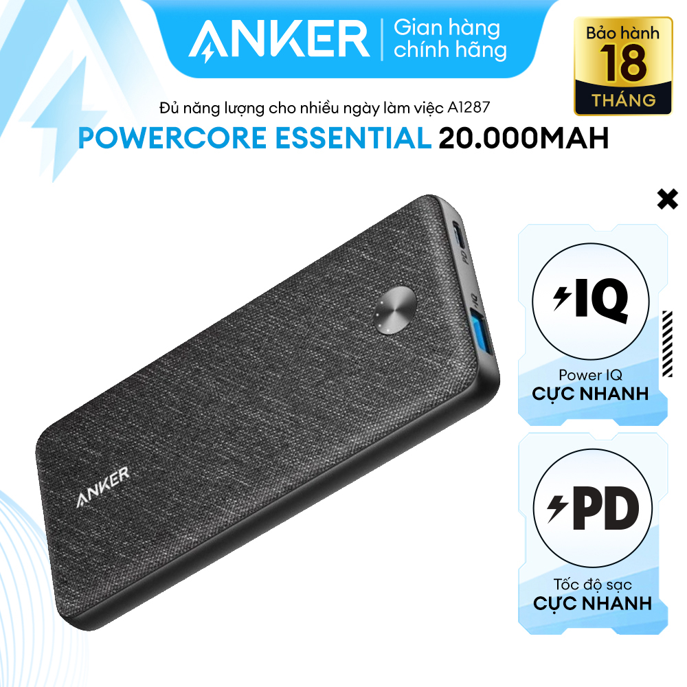 Pin dự phòng ANKER PowerCore Essential 20.000mAh hỗ trợ sạc nhanh Power Delivery 20W A1287