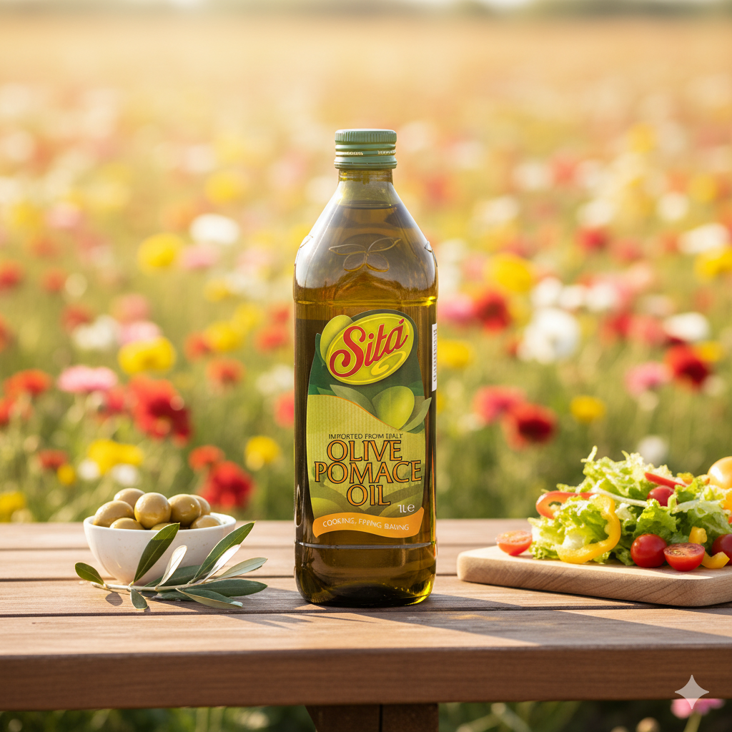 Sita Imported Olive Pomace Oil 1L - 100% Pure, Cholesterol Free, Glass Bottle