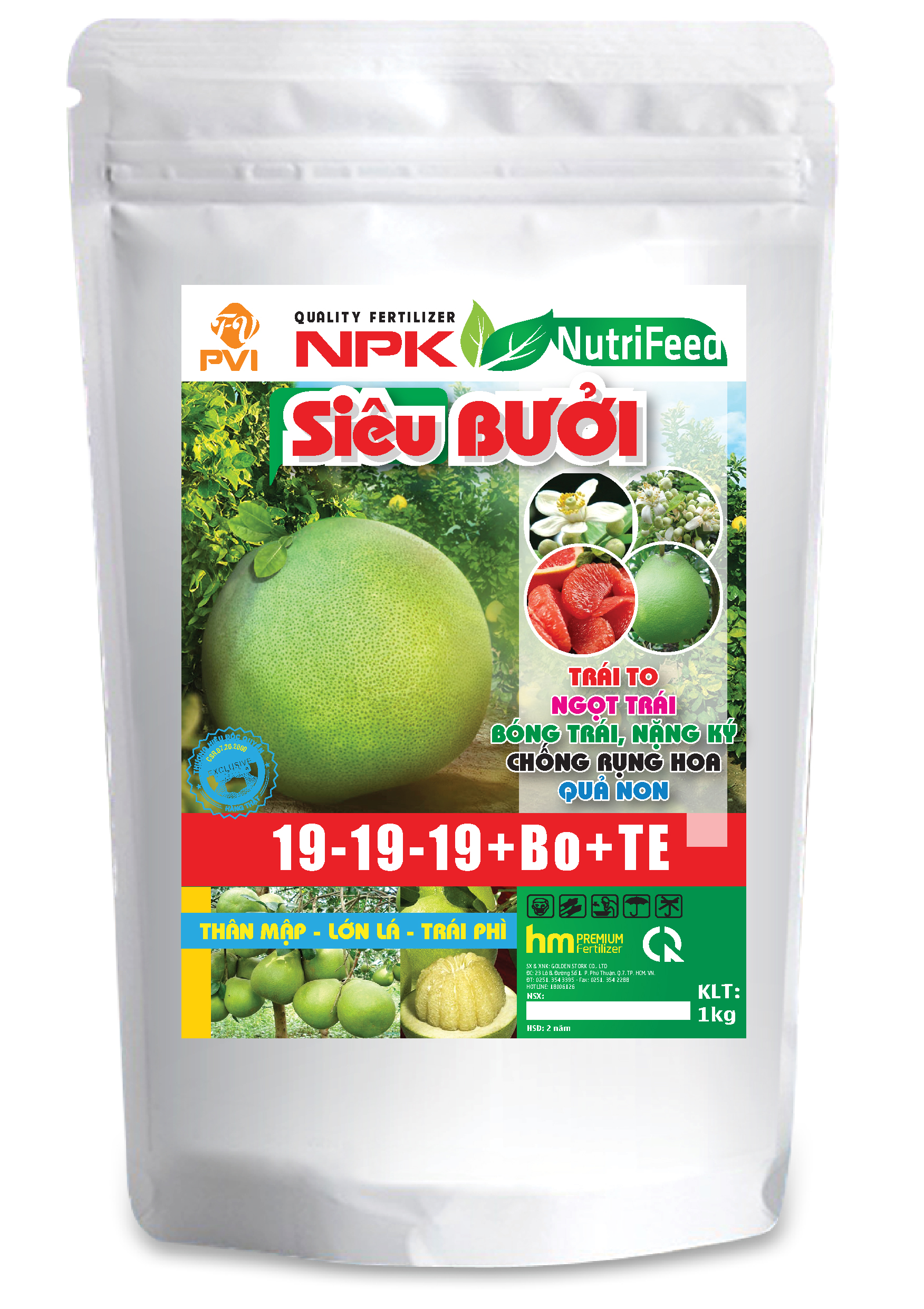Phân bón NPK 19-19-19+TE NutriTech Premium (1 kg) – sản phẩm thuộc Tập Đoàn Con Cò Vàng - (chuyên dùng cho Bưởi)