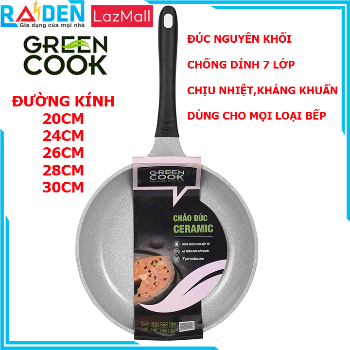 Chảo đúc đáy từ chống dính men đá ceramic Green Cook GCP03-20IHP/GCP03-24IHP/GCP03-26IHP/GCP03-28IHP/GCP03-30IHP công nghệ Hàn Quốc dùng bếp từbếp gasbếp hồng ngoạibếp điện