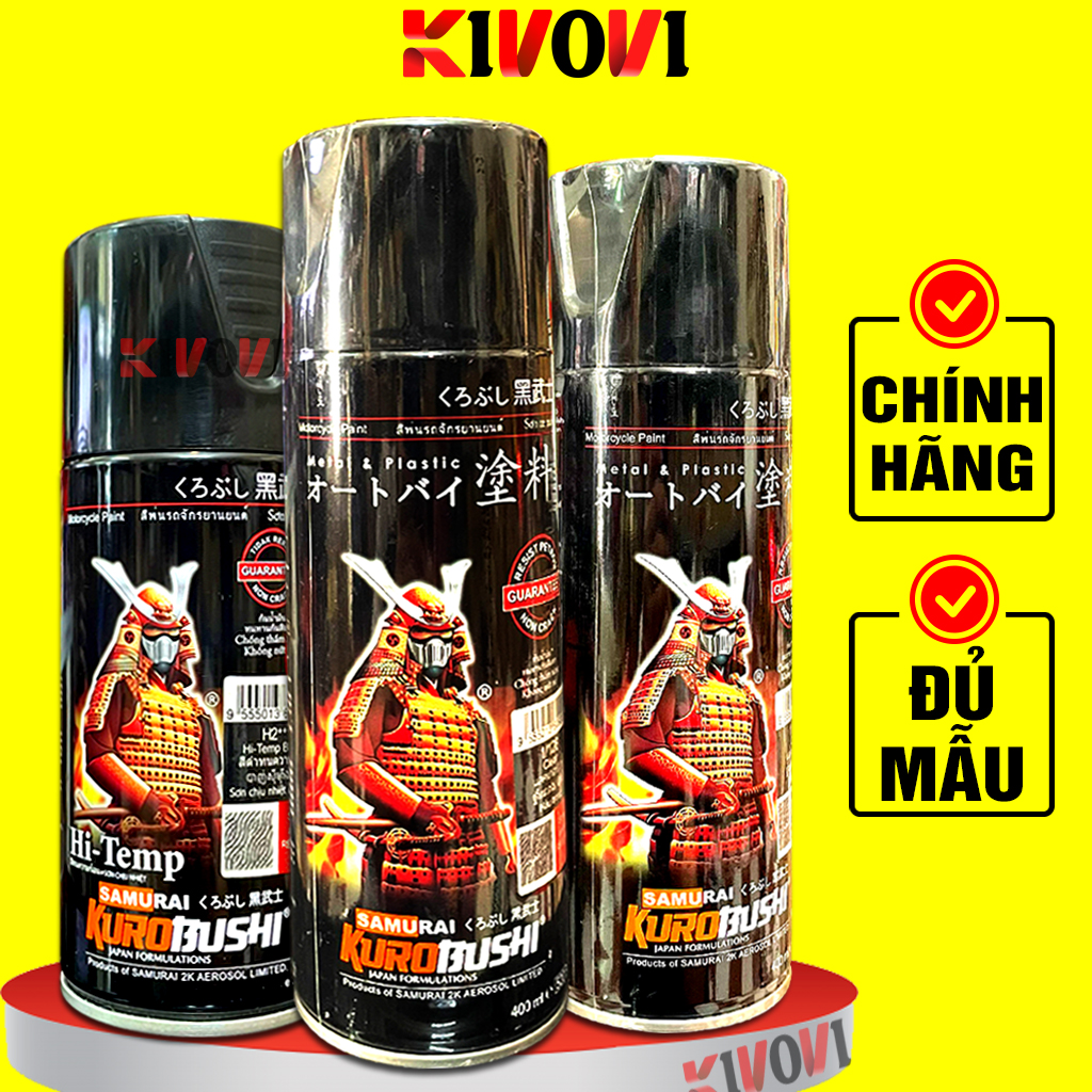 Sơn Samurai Đen Nhám, Đen Mờ, Đen Bóng ĐỦ MẪU - Sơn Chống Cháy Chịu Nhiệt Pô Xe Oto Xe Máy - Sơn Xịt Samurai Phun Kivovi
