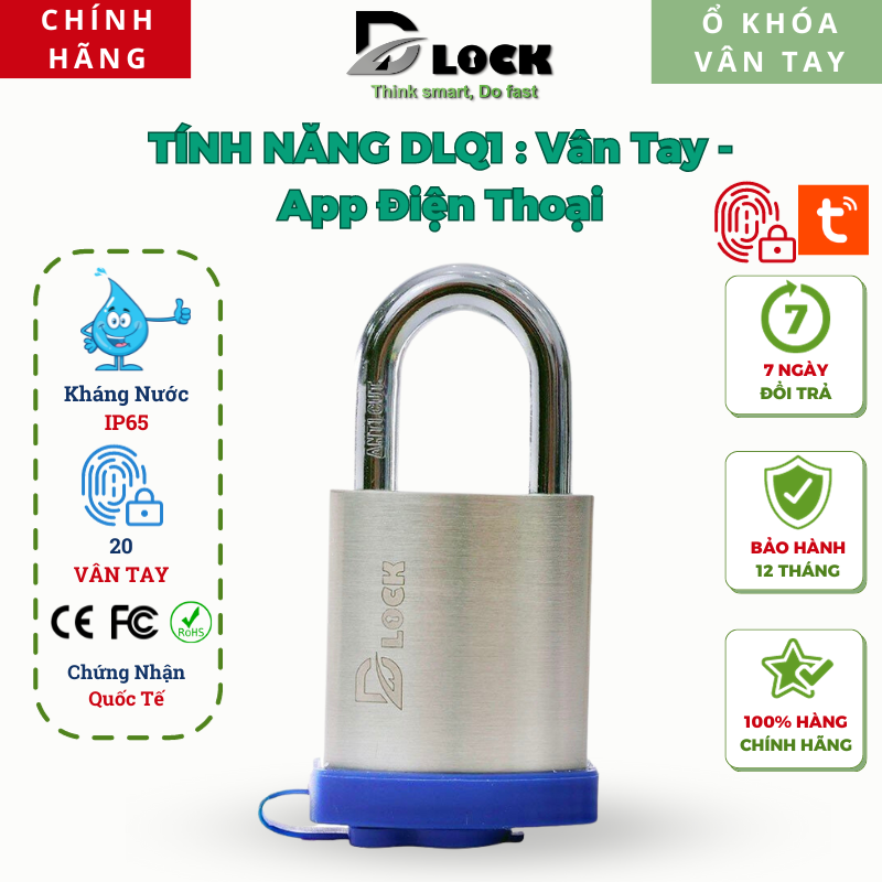 Ổ khóa vân tay điện tử thông minh dlock 2 chức năng chống cắt kháng nước cao cho cửa cổng dlq1, ổ khóa vân tay chính hãng