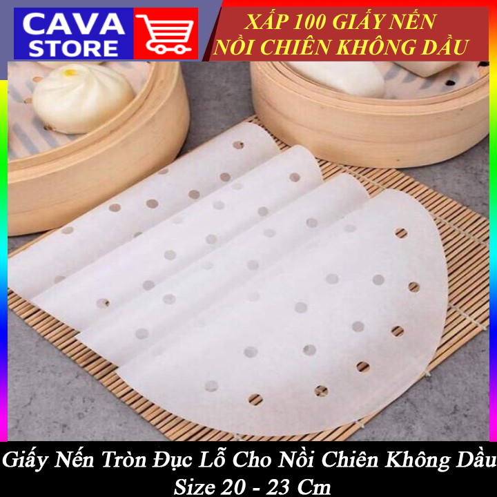 Giấy Nến Đục Lỗ Chuyên Dùng Cho Nồi Chiên Không Dầu - Nồi Nướng Bánh Hấp Bánh Bao Há Cảo Loại 23 cm Set 100 tờ