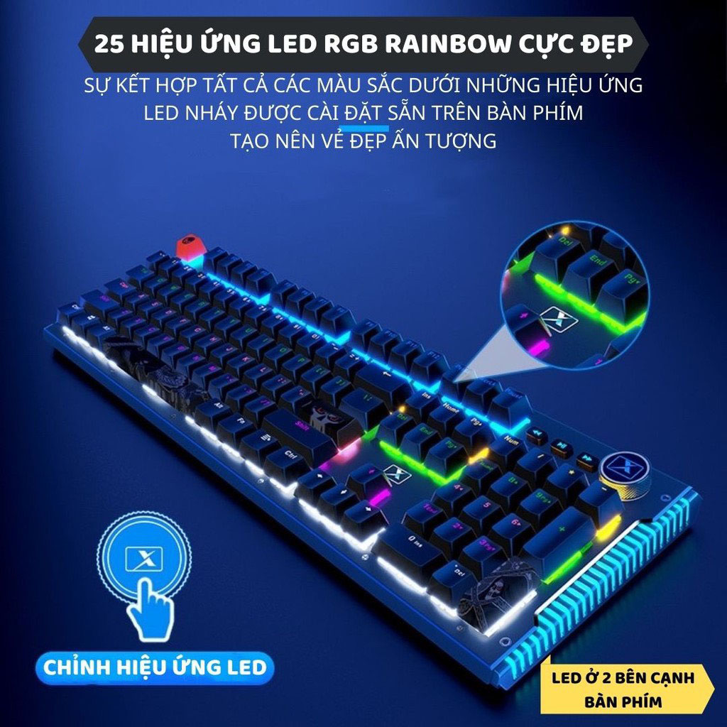 Bàn phím cơ gaming cao cấp K968 keycap siêu xịn, 20 chế độ LED, phím blue switch gõ cực đã chiến mọi tựa game pc