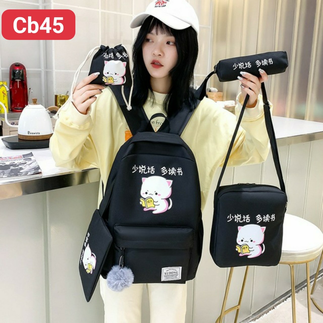 SET BALO NỮ 4 MÓN MÈO ĐỌC SÁCH CÀU NHÀU