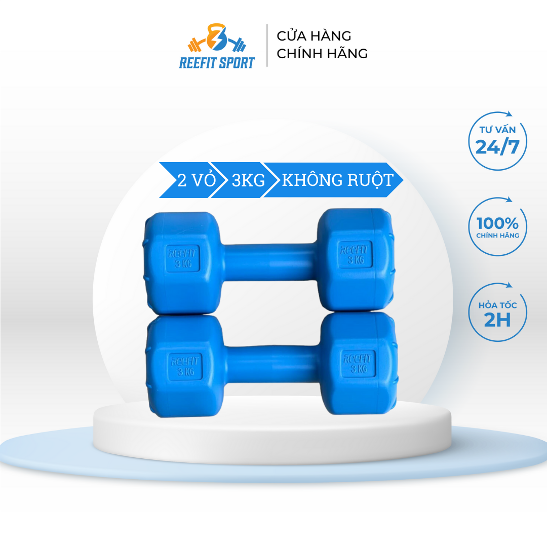Bộ 2 vỏ tạ tay nhựa bát giác Reefit 3kg không ruột (gồm 2 vỏ 3kg)