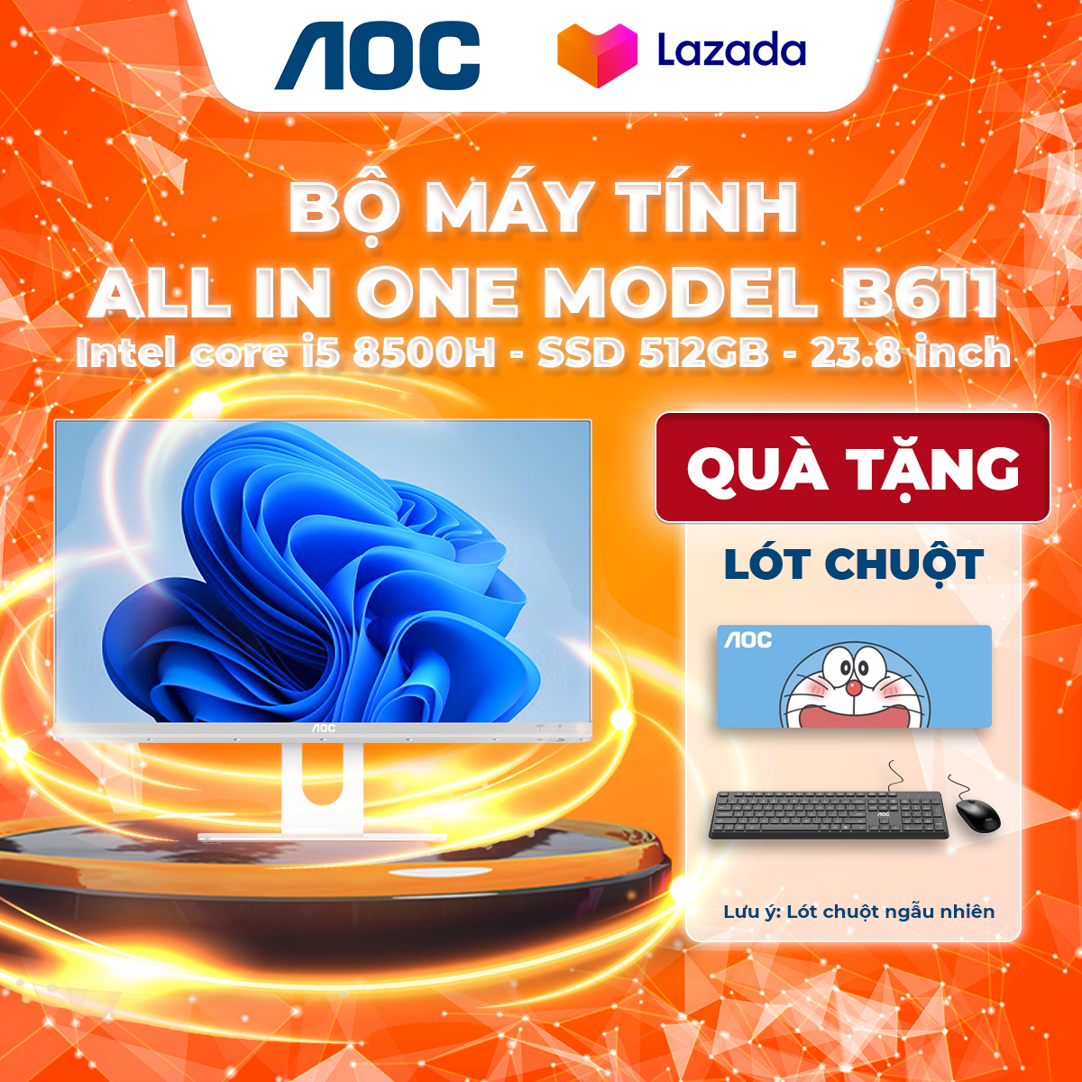 Bộ máy tính All In One AOC E66 i5, i7-8th RAM 16GB DDR4, SSD 512GB Màn hình 23.8 Inch