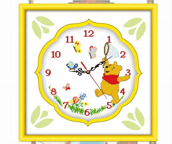 Tranh thêu đồng hồ gấu pooh dễ thương