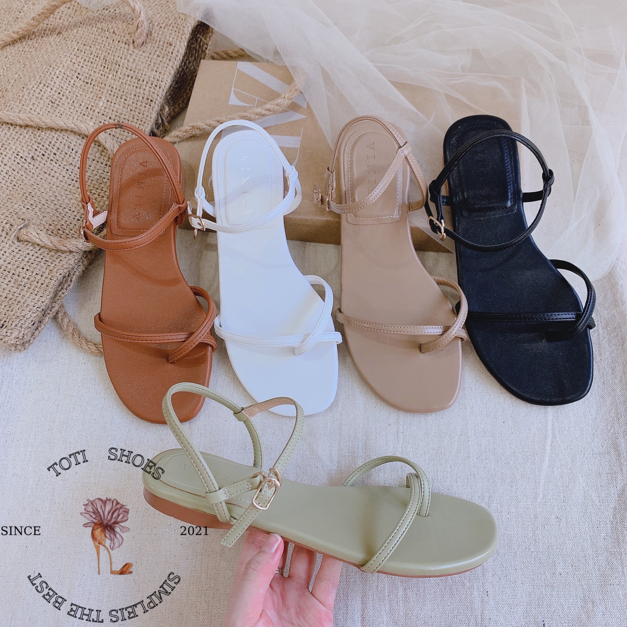 Sandal nữ đế bệt thời trang totiie shoes - giày xăng đan quai ngang đế bằng - sandal nữ dây mảnh s210318