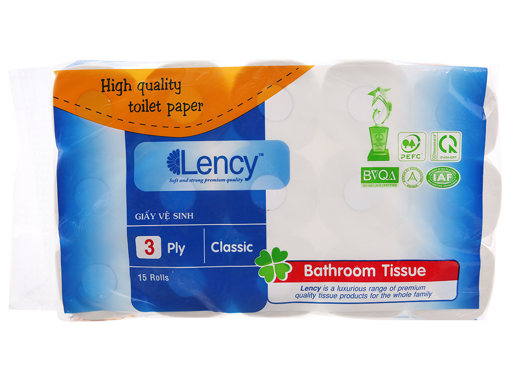 Giấy vệ sinh tự nhiên, giá rẻ Lency 15 cuộn 3 lớp
