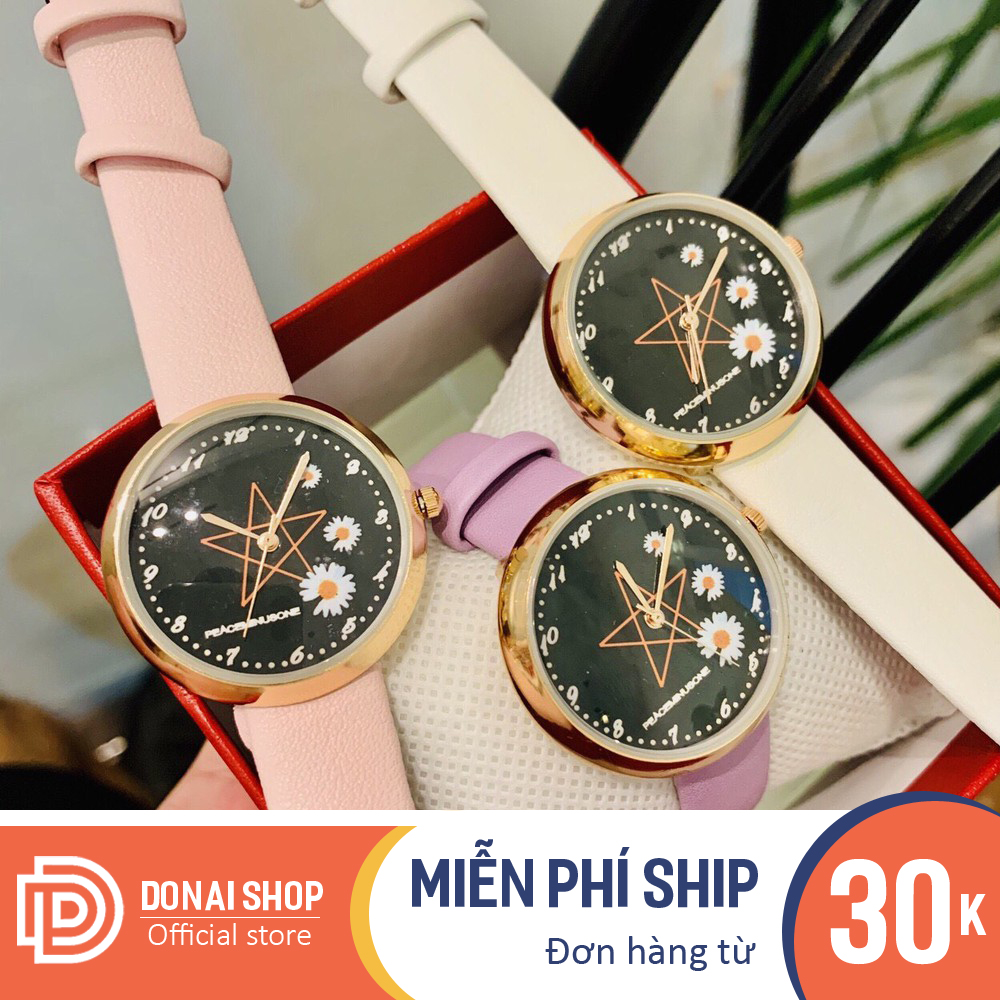 Đồng hồ quartz thời trang nữ Candycat, mặt ngôi sao và hoa cúc tuyệt đẹp, dây da siêu bền, 5 màu lựa chọn, bảo hành 6 tháng DONAI.C122