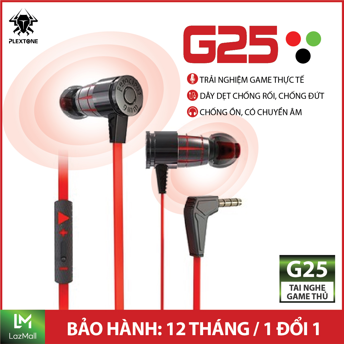 Tai nghe nhét tai Gaming chống ồn giá rẻ Plextone G25 nghe nhạc hay, dùng tốt cho điện thoại, smartphone samsung, oppo, xiaomi, hàng chính hãng chuyên dành cho Game thủ chơi Pubg mobile tặng kèm cáp và dây nối dài cho PC, Laptop, Máy Tính.