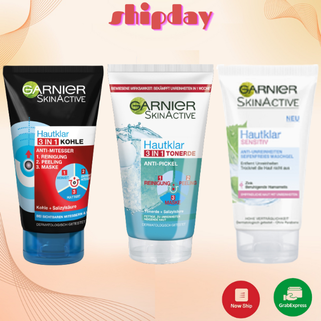 Sữa rửa mặt dạng gel garnier skin active 3in1 150ml giảm mụn, nhờn, mụn đầu đen dành cho da dầu mụn