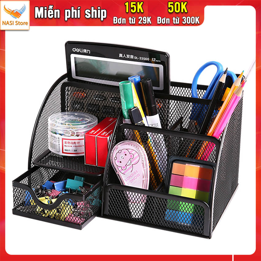 Hộp đựng bút để bàn cao cấp NS06 NASI Store bằng thép sơn tĩnh điện cứng chắc kệ bút học sinh khay đựng bút văn phòng phẩm